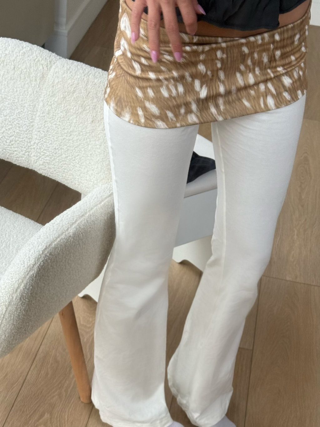 Fawn Print Fold-Over Cotton Yoga Pants