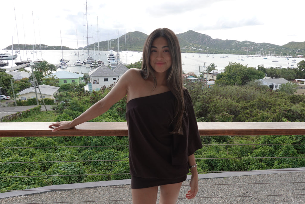 Asymmetric Drop Waist Cotton Mini Dress