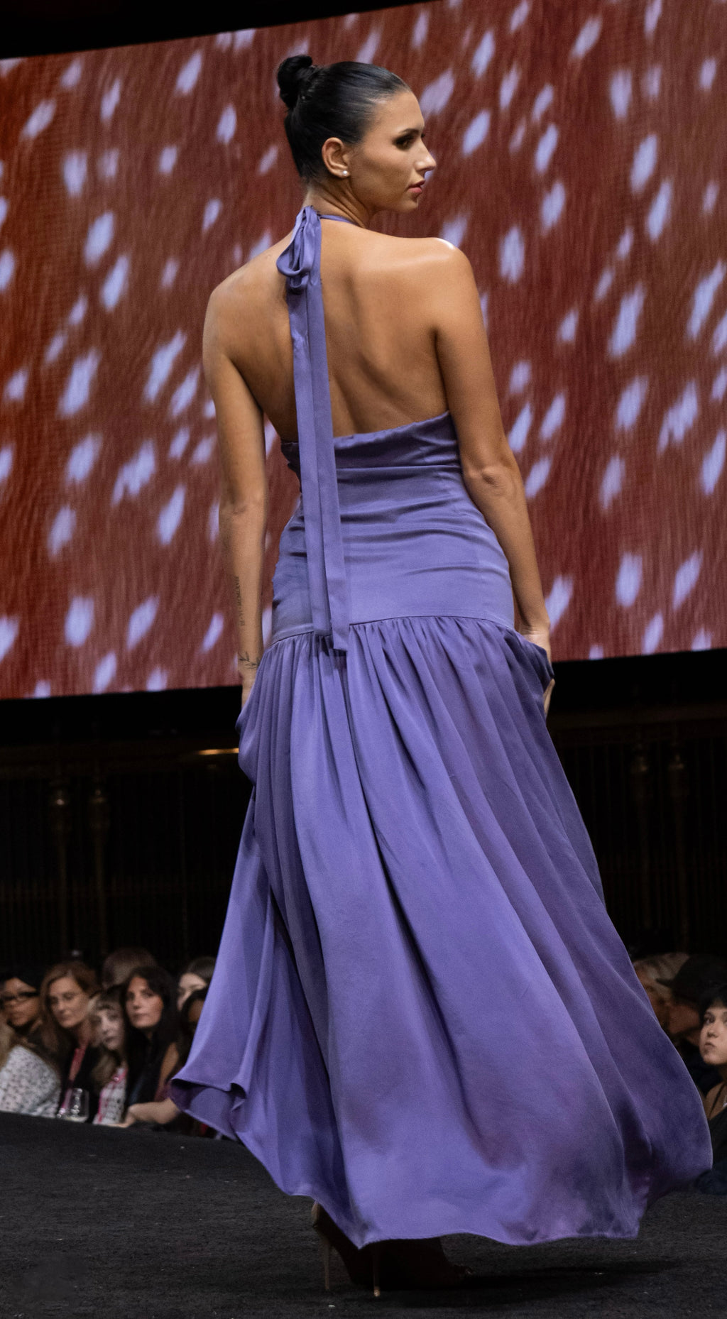 Always Effortlessly Chic, Silk Halter Drop Waist Gown with Gathering