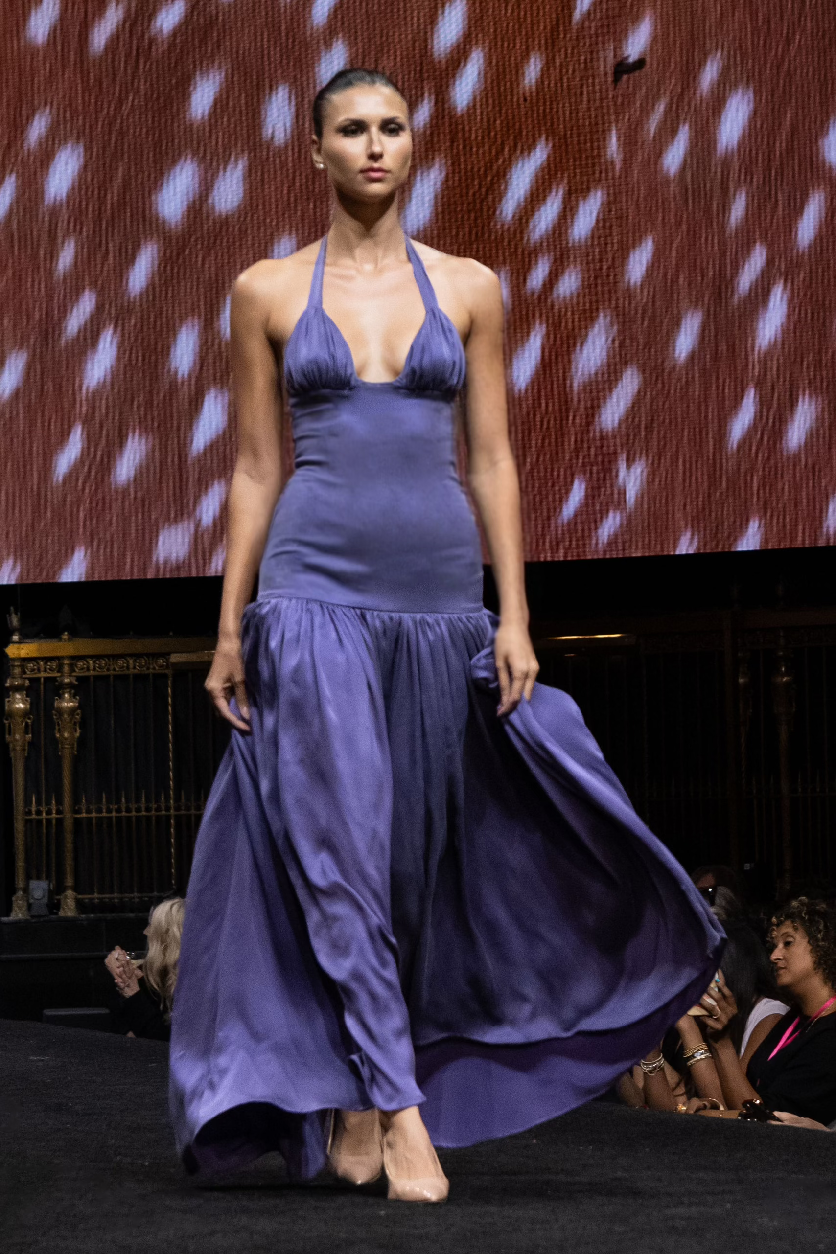 Always Effortlessly Chic, Silk Halter Drop Waist Gown with Gathering