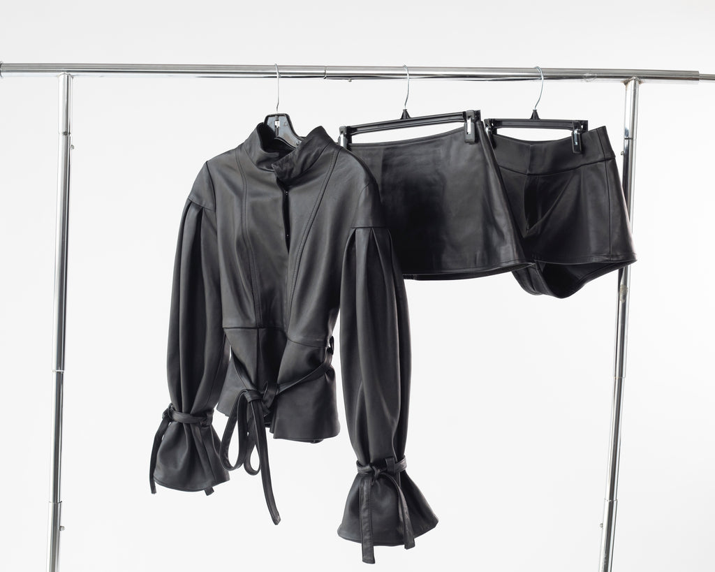 Puff Sleeve Jacket With Peplum Hem and Self Tie Waistband