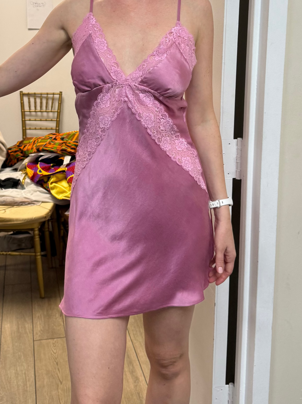 Silk Mini Dress with Lace Detailing, Naturally Dyed