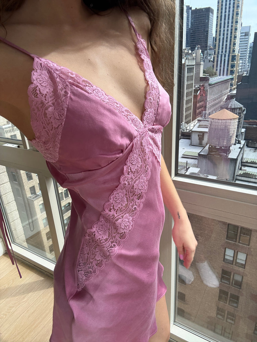 Silk Mini Dress with Lace Detailing, Naturally Dyed