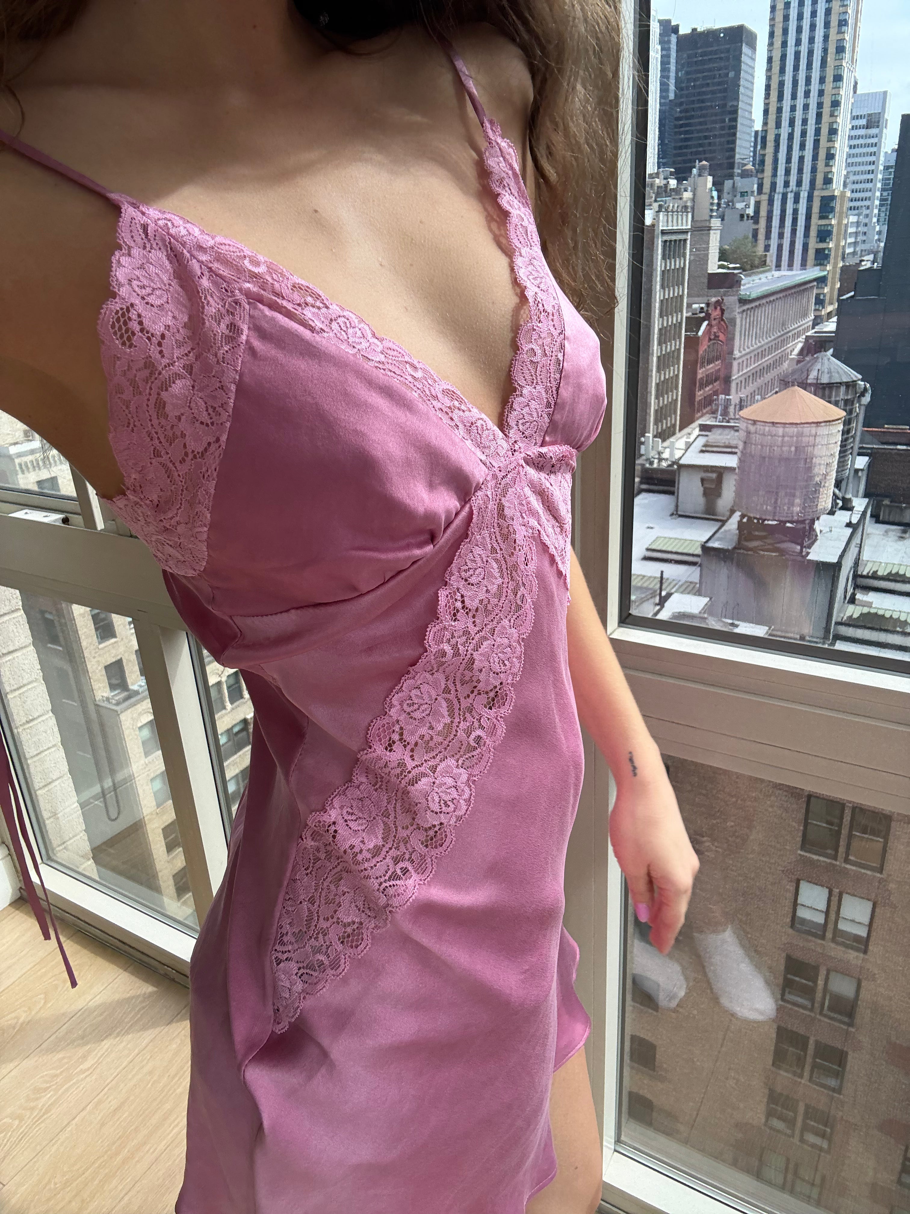 Silk Mini Dress with Lace Detailing, Naturally Dyed