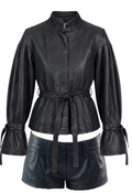 Puff Sleeve Jacket With Peplum Hem and Self Tie Waistband
