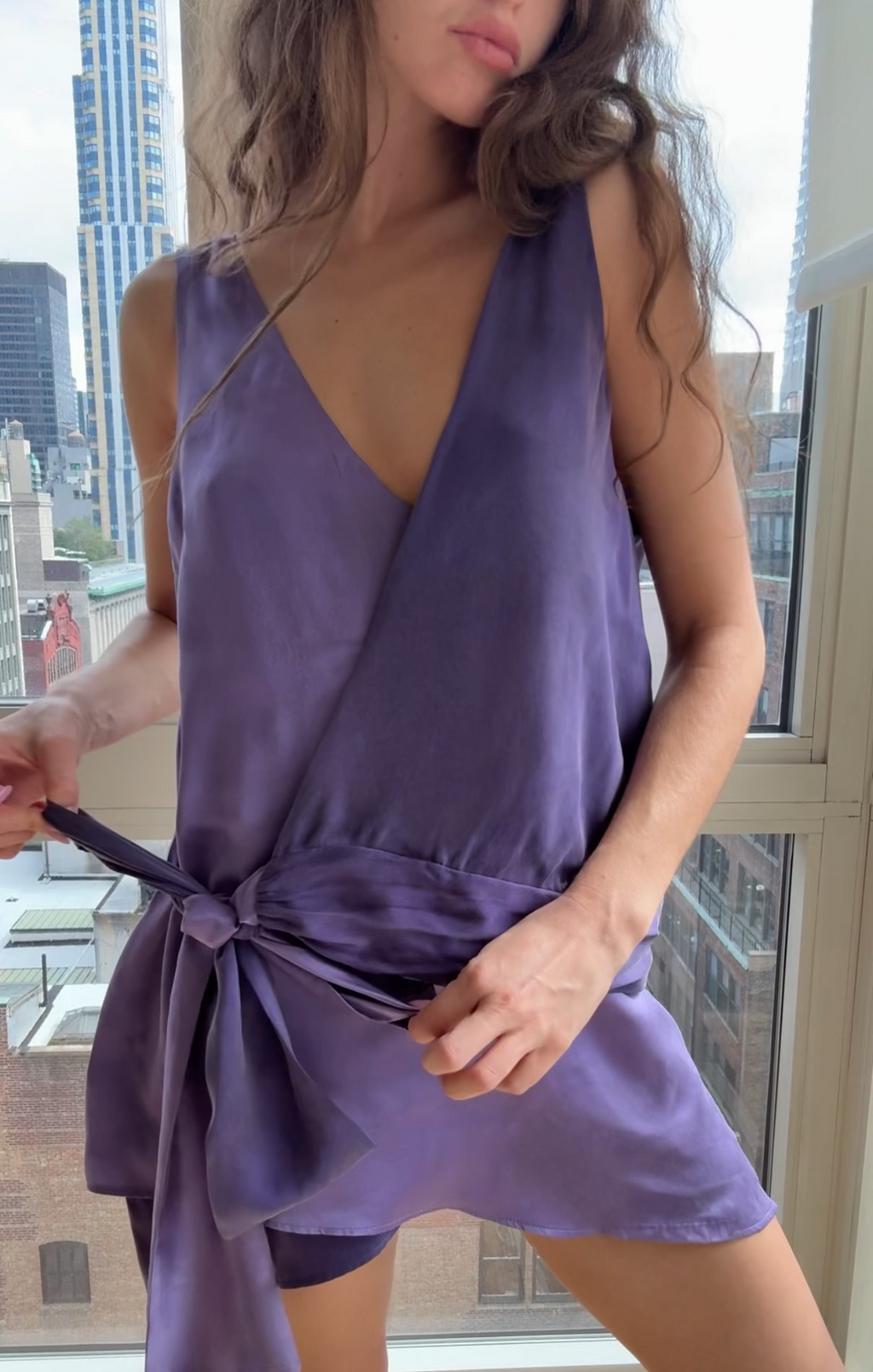Color block Silk Mini Dress, Naturally Dyed, A-line Hem